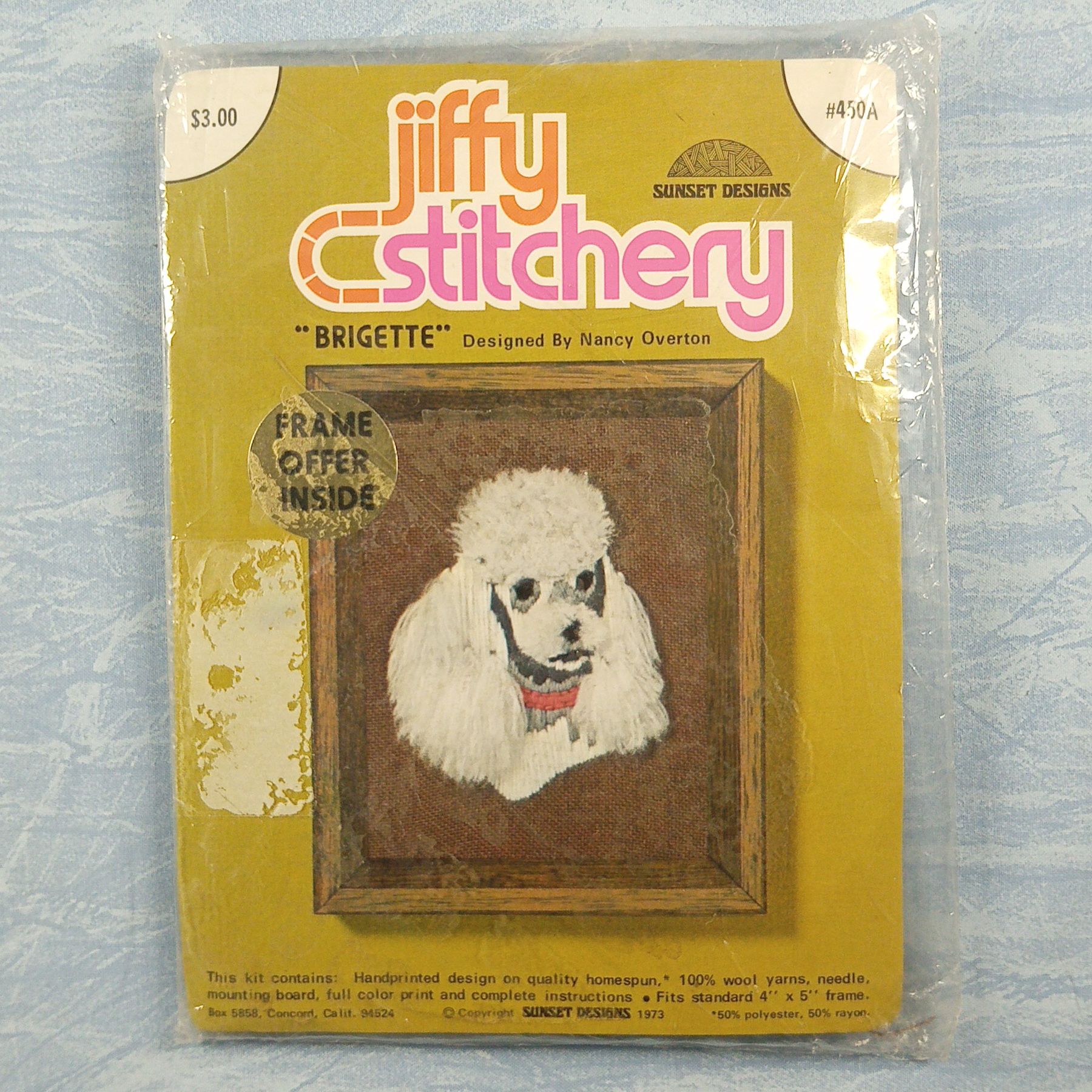 Sunset Designs Jiffy Stitchery Kit - #450A Brigette (poodle) 4x5