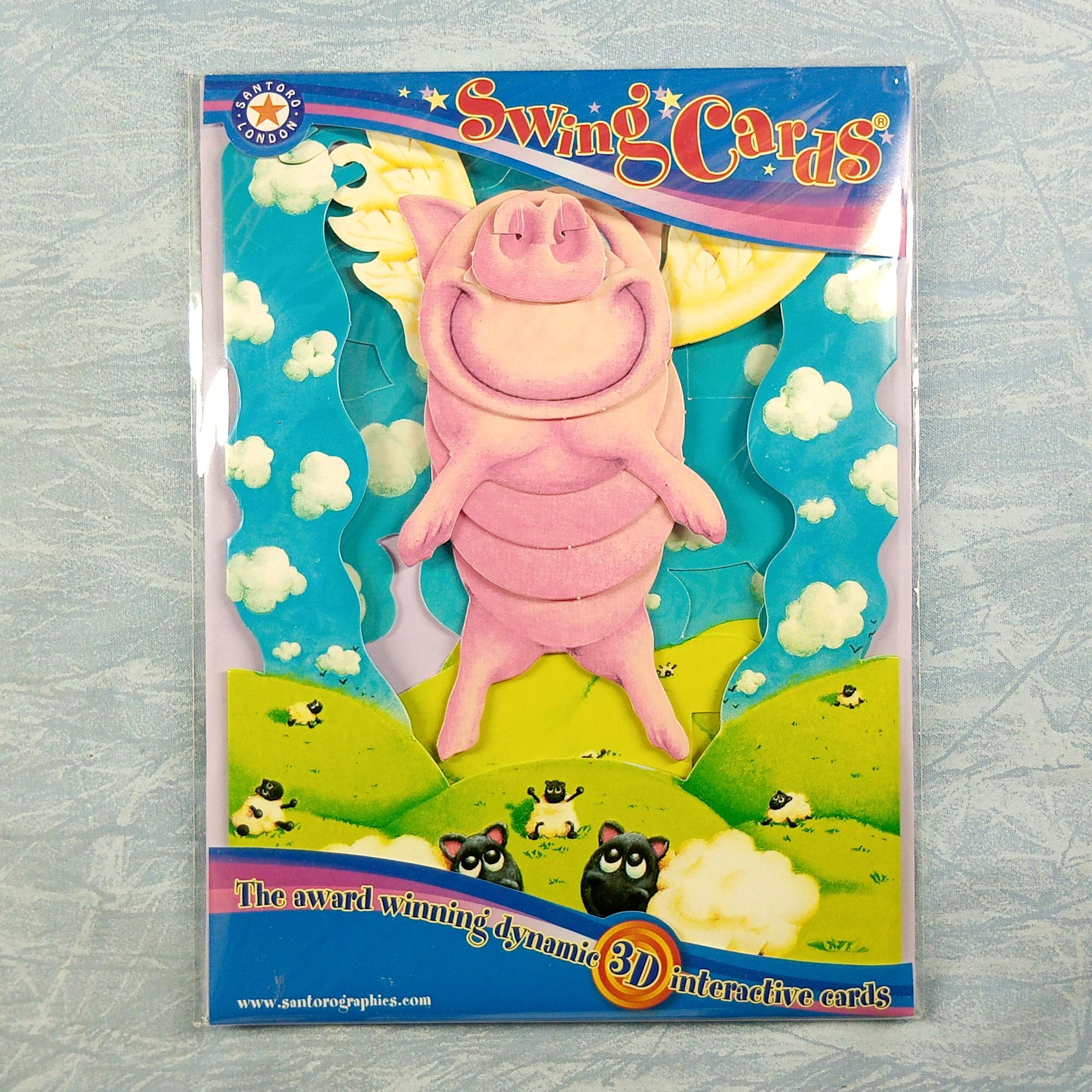 Santoro London Swing Cards SC33 Flying Pig Paper 3D Interactive Card